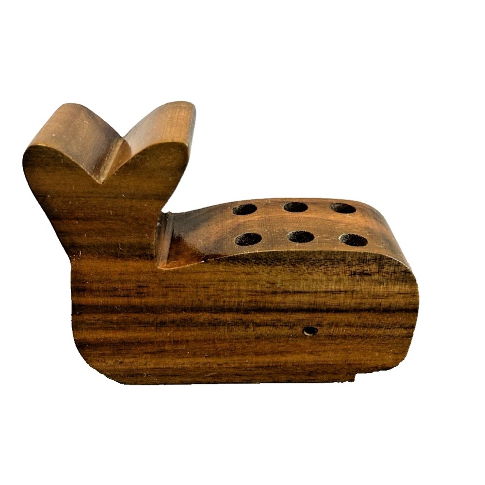 Vintage Wooden Whale Shaped 6 Pencil Pen Holder Nautical‎ Ocean Beach Decorative